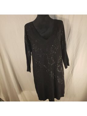Cache Black Beaded Sweater Dress, XL